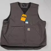 768 NWT Carhartt Relaxed Fit Washed Duck Sherpa-Lined Vest Size XL Driftwood