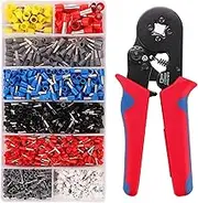 Crimper Plier Set 0.25-10mm2/AWG23-10 Self-Adjustable Ratchet Wire Crimping Tool with 1200PCS Wire Ferrules Kit 22-10AWG 8 Sizes for DIY Electrical Motorcycle Vehicle Boat