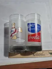 Athens 2004 OLYMPICS COCA COLA COKE Wave Glass Cups (Lot 2) Judo Fighting Sports