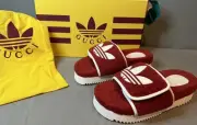 New Gucci x Adidas GG Platform Slides /Sandals Red Men’s Size 8