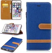 Case for Apple iPhone 6 Plus / 6S Plus, Premium Jeans Denim and PU Leather Flip Magnet Wallet Stand Card Slots Protective Cover with Hand Strap for Apple iPhone 6 Plus / 6S Plus (JE-Blue)