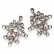 2 Antiqued Silver Pewter Filigree Teardrop Made with Swarovski Rose Crystals *