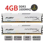 Kingston HyperX FURY 8GB 2x 4GB DDR3 1600MHz PC3-12800U Desktop Memory White BT