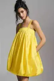 Anthropologie Bloni M Square-Neck Taffeta Bubble Mini Dress Yellow Medium Nwt