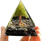 Handmade Tree of Life Orgonite Pyramid Peridot with Obsidian Crystal Stone Positive Reiki Energy Generator Healing Orgone Collection