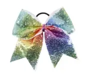 NEW "FANCY SEQUIN Rainbow" Cheer Bow Pony Tail 3" Ribbon Girls Hair Cheerleading