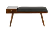 Castor Charcoal Leather & Wood Seating Entryway Bench with Drawer - 100 cm
