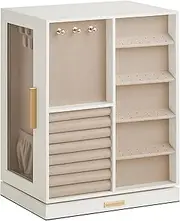 SONGMICS JBC170W01 360° Rotating Jewellery Box 5 Drawers Side Glass Windows Spacious Vertical Jewellery Storage Open Design Gift Idea Christmas Cloud White