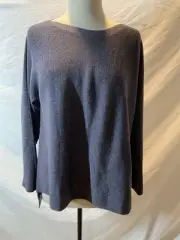 NWT-EILEEN FISHER L/S MERINO WOOL KNIT PULLOVER TUNIC, METALLIC SILVER, MEDIUM