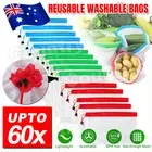 60x Reusable Produce Bags Black Rope Mesh Vegetable Fruit Toys Storage Pouch NEW