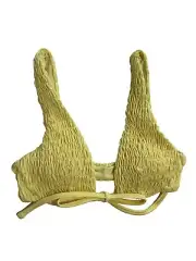 ASOS Alice Shirred Tie Front Triangle Bikini Top in Lemon
