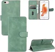 TiHen Compatible for iPhone 6S Plus Wallet Case PU Leather Magnetic Flip Kickstand Cover with Wrist Strap, Cards Holder+Temper Glass Screen Protector*2-Green