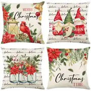 4Pcs Dwarf Bird Prints Throw Pillow Covers Linen Zipper Cushion Case for Couch Sofa 45 x 45cm