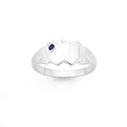 Silver Blue Stone Double Heart Signet Ring Size M in Blue