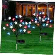 2Packs 4th of July Solar Star Tree Lights Decorations Outdoor, Waterproof Red