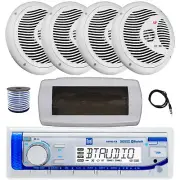 Dual Bluetooth Marine Receiver, Cover, Antenna,Wire, 4x 6.5" 150W White Speakers