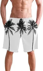 [XYMZR] Palm Tree White Black Men's Swim Trunks Quick-Dry Bathing Suit Swimming Board Shorts S