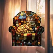 Sleeping Cat on Sofa Acrylic Suncatcher, Acrylic Cat Memorial Suncatcher