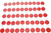 MOBUTOFU 50pcs Number Plate Key Tags Round Key Id Tags Number Keychain Metal Locker Red Acrylic