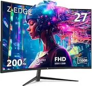 Z-Edge 27 Inch Curved Gaming Monitor 200Hz 1ms MPRT Full HD 16:9 Curved Screen 350cd/m² Brightness, Ultra-Thin Bezel, FreeSync, HDMI & DisplayPort - Black