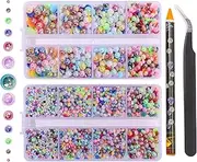 6540PCS Mix Color Resin Flat Back Pearls Rhinestones,Mixed Size 2/3/4/5/6/8/10mm Half Round Pearl Beads Nail Gems Rhinestone with Tweezers and Picker Pencil for Crafts Nail DIY Decoration
