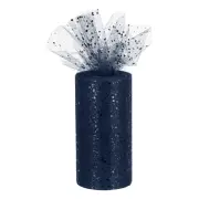 6" 50 Yards Sequin Tulle Ribbon Rolls Glitter Netting Fabric Navy Blue