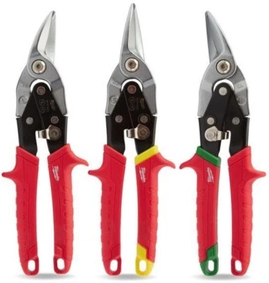 Milwaukee OFFSET AVIATION TIN SNIPS SET 3Pcs Serrated Blades, Flush Pivot Bolt
