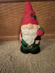 CHRISTMAS 11 INCH BLOW MOLD TABLETOP GNOME WITH RED HAT, LIGHTS UP, NEW.