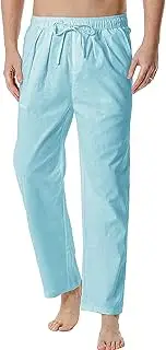 [Maiyifu-GJ] Men's Cotton Linen Drawstring Pants Elastic Waist Casual Beach Trousers Lightweight Yoga Lounge Pant Pajamas