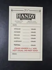 Vintage Handy Soft Shell Crabs Order Form w/Legal Size Measure c1980 Maryland