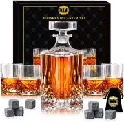 Gifts for Men Dad Fathers Day, Whiskey Decanter Set with 4 Glasses and 8 Whiskey