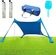 GkgWuxf Beach Shade Canopy - Beach Tent Sun Shade - UPF50+ Protection Beach Tent Sunshade Includes Sand Shovel, Stability Poles for Camping, Fishing, Backyard Fun