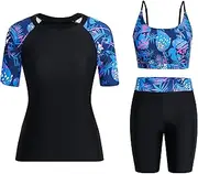 [Owntop] Women's 3-Piece Rash Guard UPF 50+ UV Shirt Short Sleeve Rash Guard Shirts & Bikini Top & High Waisted Boyshorts Quick-Drying Swimwear Swimsuits Swimming Surfing, red, M