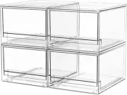 4 Pack Clear Stackable Storage Drawers 4.4" Tall Acrylic Bathroom Makeup Plastic
