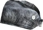 [WOSHJIUK] Working Hat 2 Pack Scrub Caps for Women,Golden Eyes cat,Tie Back Cap Adjustable Scrub Hat