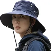 HELVES Mens Bucket Hats - Sun Hat Fishing Hat with Drawstring Closure - Quick-Drying Fishing Hat Sun Protection Breathable for Fishing Beach Outdoor Hiking Safari Camping Garden Navy Blue