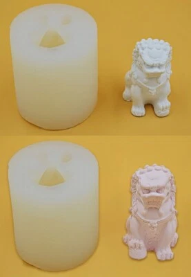 Pair 3D Silicone Mold Lion Statue Evil Palace Gate Guardian Door Fu Foo Dog