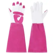 l Long Gardening Gloves Cowhide Leather Pruning Garden Glove White/Red