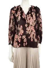 Floral Pattern Mini Pleated Blouse