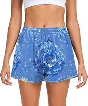 [FRODOTGV] Blue Carnation Flowers Women Athletic Shorts Elastic Waisted Bike Shorts for Soccer Teenis Exercise Indoor S