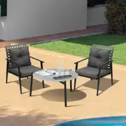 Livsip Outdoor Patio Set 3pc Lounge Sets 70CM Grey Marble Table Rattan Chairs
