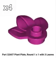 32607 LEGO Parts (x4) MAGENTA Plate Plant Round 1x1 with 3 Leaves 6375929