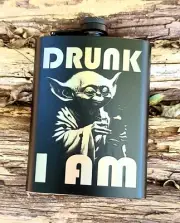Drunken Yoda Drunk I Am Black Stainless Hip Flask 8oz.