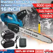 Brushless Cordless Chainsaw 16inch Saw Battery Charger For Makita 18V x2(36V)