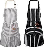 2 Pack Unisex Bib Apron, Chef apron,H HOME-MART Cotton Chef Adults Kitchen Bib Aprons for Women Waterdrop Resistant with Pockets, Kitchen Cooking Aprons for BBQ Painting (Black) (Style B)