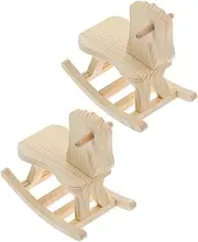 Generic 2pcs 's Wooden Horse Rocking Horse Figurine Horse Figurines Craft Kit Tabletop Ornaments Rocking Horse Decor for Boys for Mini Khaki