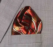 Gascoigne Pocket Square Orange Brown White Wavy Stripes Men's