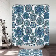 Blue Turquoise Snowflakes Mandalas Shower Curtain