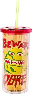 Silver Buffalo Shrek Beware Ogre 20oz. Plastic Tall Cold Cup w Lid and Straw