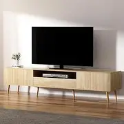 Artiss TV Unit Cabinet, 200cm TV Stand Entertainment Units Wooden Stand Table Cabinets Open Storage Shelf Organiser Cupboard Home Living Room Bedroom Furniture, with 2 Cabinets Pine